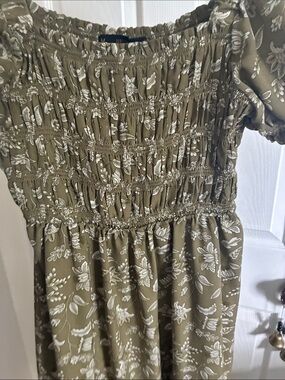 Olive Green Floral Smocked Maxi Dress